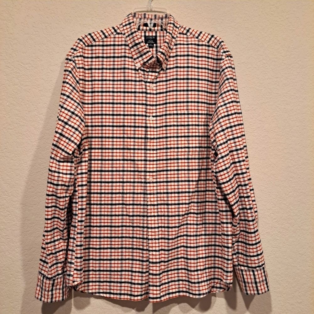 J. Crew Re-imagined Flex Oxford plaid long sleeve button-down shirt size XL slim
